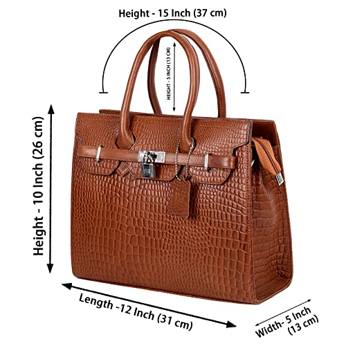 Image of RICHSIGN LEATHER ACCESSORIES Full-Grain Natural Cro Leather Top-Handle satchel Tote Handbags & Shoulder Sling Bags For Women Office Branded Stylish Size- L-12 X H-10 x W- 5 Inch