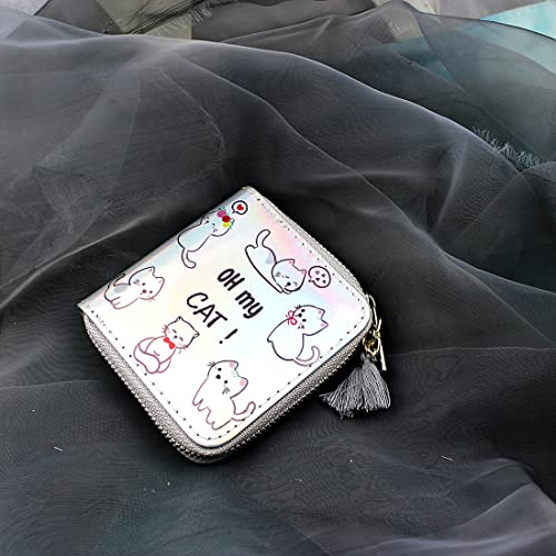 Cute Cat Wallet Rainbow Kitty Short Wallets Girls Christmas Gift Cat Wallet with Tassels Small Zipper Wallet(Cat 0115)2