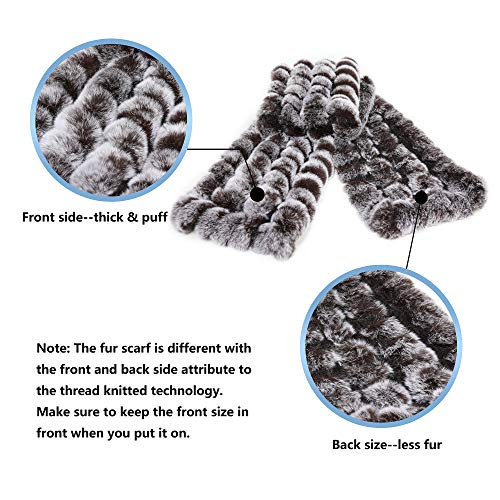 Fur Story Women's Rex Rabbit Fur Winter Scarf Knitted Chunky Fashion Ladies Scarves Silver Black Brown2