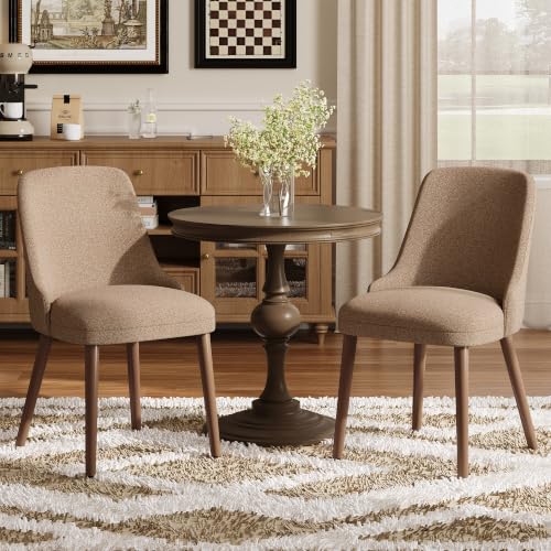 Image of MALOL Upholstered Dining Chairs Set of 2, High-Back Dining Room Chair with Wood Legs, Padded Kitchen Chairs for Dining Room /Restaurant /Cafe, Camel