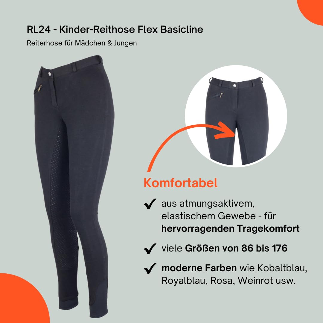 RL24 - Kinder-Reithose Flex Basicline | Reiterhose für Mädchen & Jungen | Silikon-Vollbesatzreithose | hautfreundlich, atmungsaktiv & elastisch | Reitleggings für Kinder | Unisex Reitbekleidung