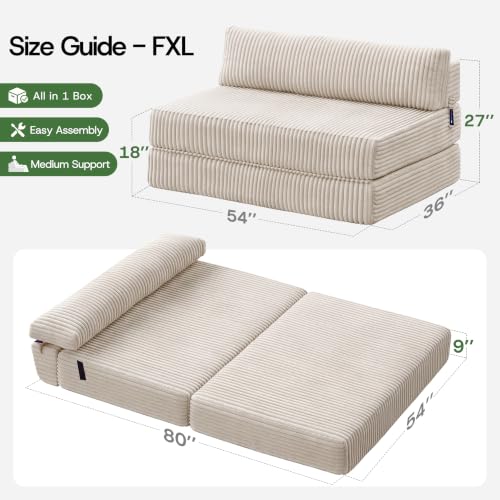 Image of Folding Sofa Bed Convertible 4 in 1 Sleeper Chair Beige Full XL
