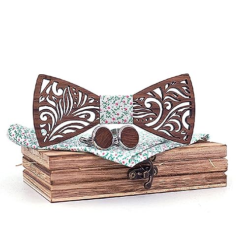 Set de corbata de madera con gemelos para hombre miniatura 1