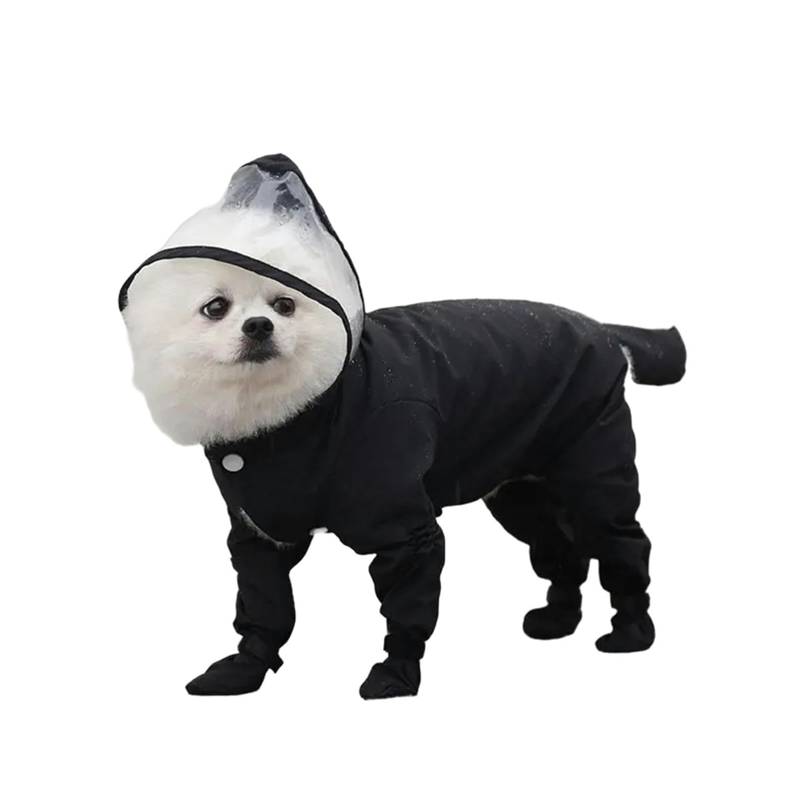 CMZYBBD Dog Raincoat - Pet Coat Full Cover - Waterproof Lightweight - Dog Rainboot Clothes - Small Dogs Jumpsuit - Black - XL