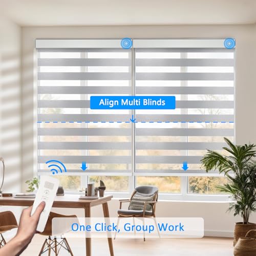 Image of Motorized Zebra Blinds Custom Size Smart Dual Layer Shades for Windows with Remote | Assembled in USA | Electric Day and Night Privacy Light Filtering Rechargeable Quiet Motor Window Shades