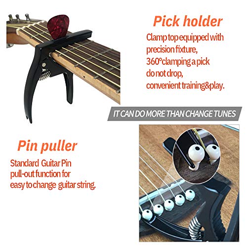 Capo de guitarra TANMUS 3 em 1 de zinco para guitarras acústicas e elétricas (com porta-palhetas e 4