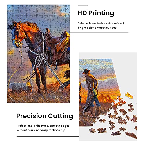 Najiaxiaowu Wooden 1000 Pieces Jigsaw Puzzles For Adults, Elderly Or Kids, Western Cowboy Rider Prairie Wind Flower Puzzle For Family Parent-Child, Art Decorations Diy Game Toy For Friend, Wife, Mom #TOP2