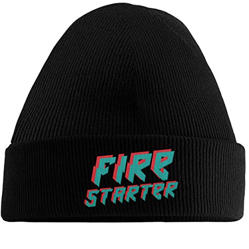 Hippowarehouse Firestarter Embroidered Beanie Hat Black