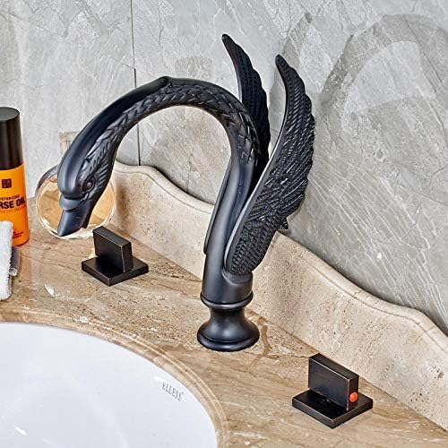 Robinet cygne widespread en bronze avec deux poignées pour vasque de bain