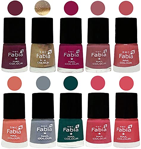 Image of SMC Fabia ALL IN ONE (PACK OF 10), Long Lasting Glossy Nail Polish, 6 ml Each, All Vibrant Colours,01901