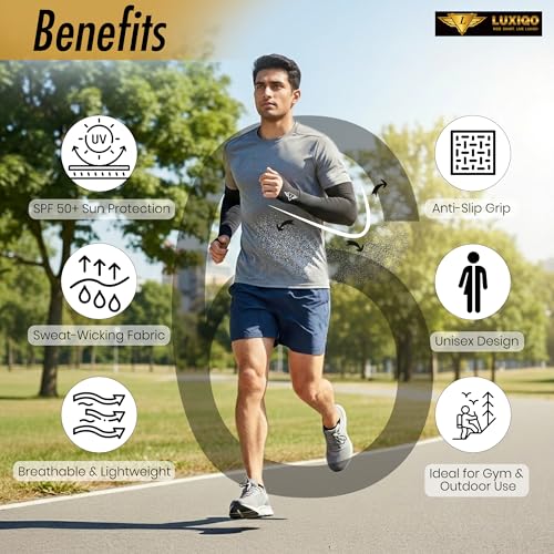Image of Osmo Fabric Arm Sleeves With Thumb Extension for Men & Women | SPF 50+Sun Protection | Breathable Compression Arm Sleeves with Thumb Hole for Running,Cycling,Gym & Driving