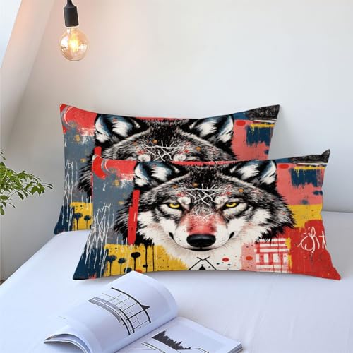 Housse de couette 160x200 loup en microfibre douce anti-pli