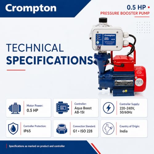 Image of Crompton 0.5hp Pressure Booster Pump | 0.5hp with Automatic Pump Controller Switch |Water Pump 0.5hp | 0.5hp Pressure Pump