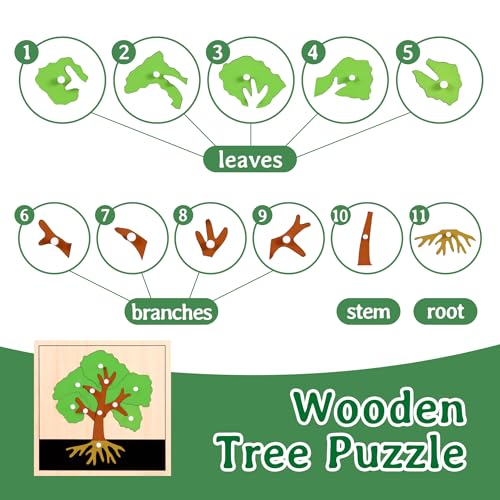 Image of Montessori Tree Puzzle for 3+ Years Old, Wooden Peg Puzzles with Knobs & Practice Cards, Shape Sorter Puzzle Preschool Learning Resources, Fine Moter Toys for Montessori Classroom