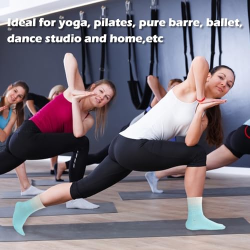 Image of Women Grip Yoga Pilates Socks Non Slip Crew Socks for Barre Ballet Dance Barefoot Workout Colorful Athletic Socks