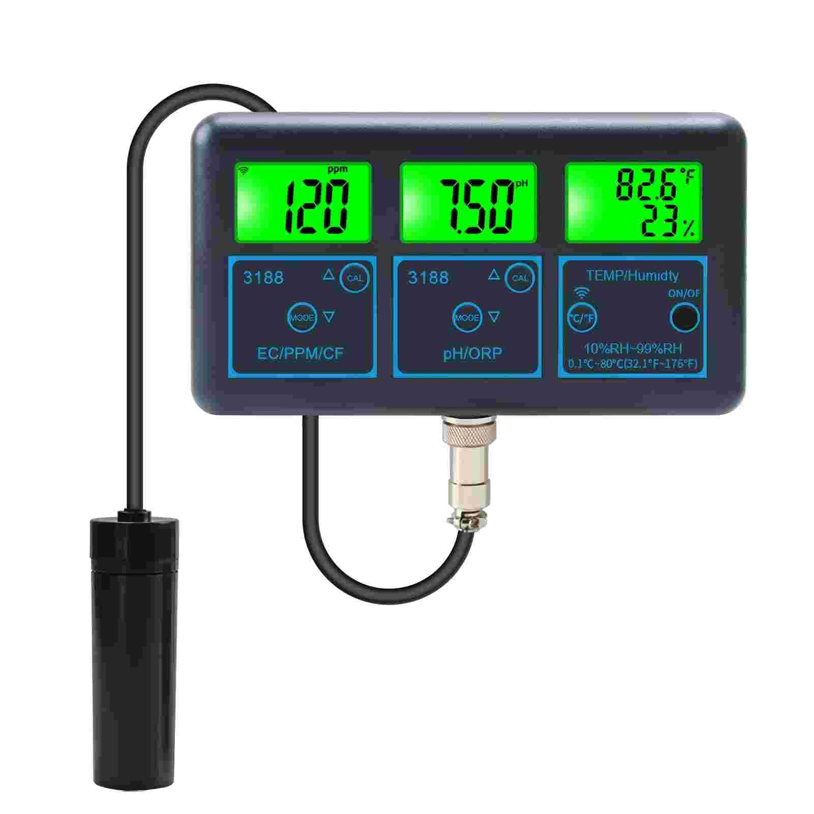 7 in1 Wasserqualität Tester, Tuya WiFi Multifunktionaler Wassertester Digital mit WLAN für Aquarium Pool Labor pH ORP EC PPM Temperatur Feuchtigkeitsmessung