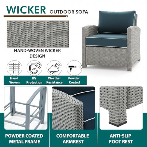 Image of OUTLIVING Outdoor Sofa Set || Patio Furniture Sets || Balcony Sofa || Indoor Sofa || Wicker Rattan Garden Sofa Set with Cushion and Center Table (5 Seater,Grey with Navy Blue Cushions)