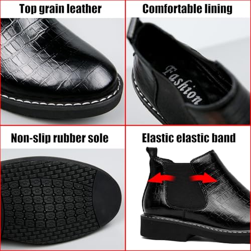 Men's Snake Pattern Internal Height Increase Chelsea Boots Fashion Genuine Leather Pointed-Toe High Top Pull On Dress Ankle Boots Casual Business Formal Oxford Booties3