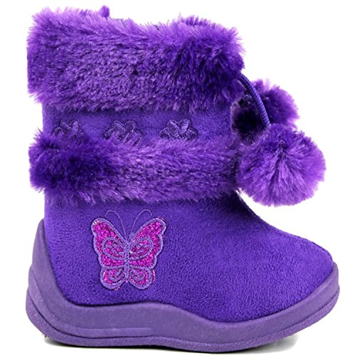 Kali Footwear Little Girls Zello Glitter Pom Pom Boots 4, Purple2