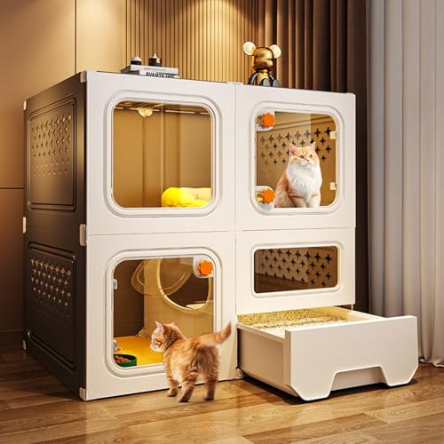 Condo pour chat fermé multifonction avec tiroir litière et fenêtres