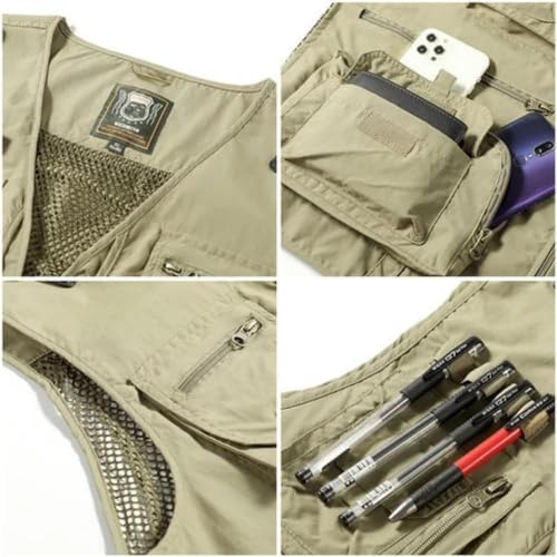 Breathable Mesh Zip Cargo Vest,Men Casual Multi-Pocket Vest,Outdoor Hiking Fishing Cargo Vest Jacket3