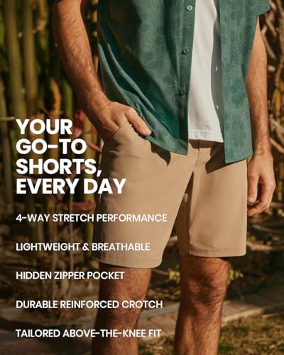 INTO THE AM Men's Daily Shorts 7" & 9" Inseam - Dry Fit Stretch Chino Flat Front Tech Golf Shorts4