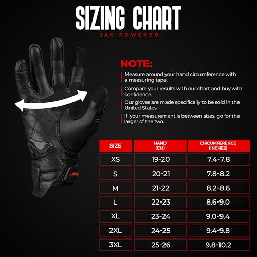Image of J.A.G. Leather Motorcycle Gloves for Men - Carbon Fiber Knuckle Protection, Motorbike Powersports, Dirt Bike, Touchscreen Gloves for Men and Women, Guantes para Moto.