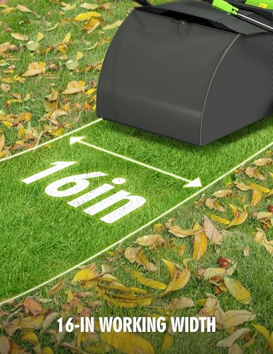 Image of 16 inch Artificial Turf Vacuum,1800w Grass Sweeper 15 Amp Lawn Sweeper Yard Power Brush with 45L Removable Leaf Collection Bag, Quick-Fold, Keeps Clear Sweepy Box