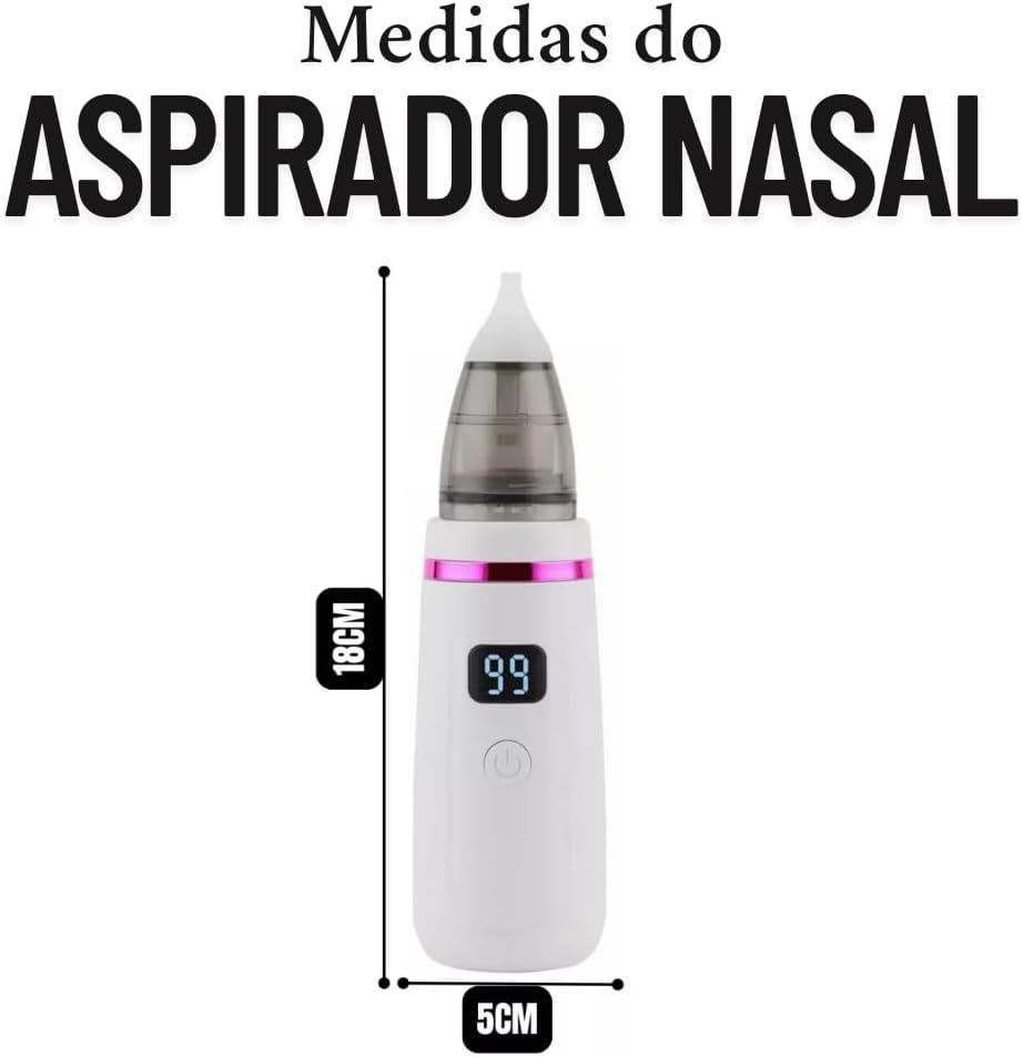 Sugador Nasal Elétrico para Bebê - Aspirador Nasal Portátil USB - Limpador de Nariz e Ouvido - 5 Níveis de Sucção, 3 Bocais Intercambiáveis - Removedor de Muco Infantil - UpShop