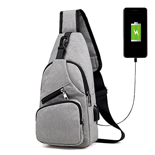 Bolsa de lona esportiva casual masculina com porta de carregamento USB e alça tiracolo