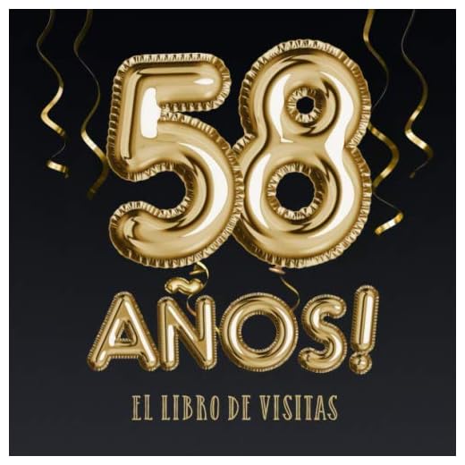 58 años - El libro de visitas: Decoración para el 58 cumpleaños – Regalos para hombre y mujer - 58 años - Edición Globos Oro Negro - Libro de firmas para felicitaciones y fotos de los invitados