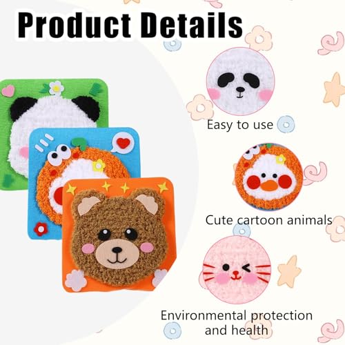 Image of 4Pcs Creative Sewing Kit for Kids, Hand Embroidery Kit for Beginners with Cute Animal Designs, Stitching Kit for Children, Fun DIY Craft Activity for Skill Development