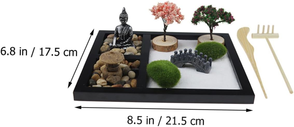 UPKOCH 1set Mini Zen Garden Decoration Kit Desktop Sand Garden Ornament for Home Office Relaxation Meditation Elegant Resin Craft Calm Energy for Stress Relief