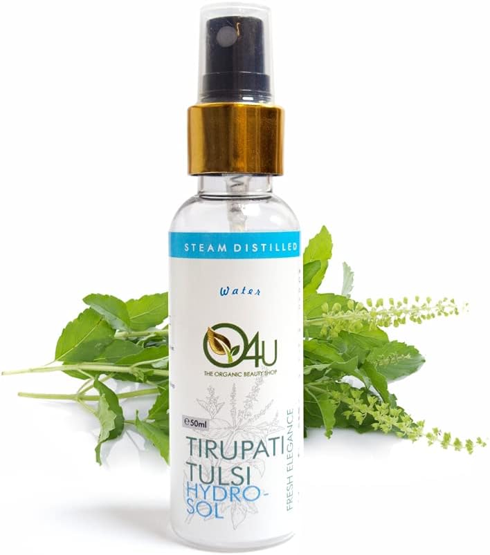 O4U Tirupati Tulsi Hydrosol for - Rejuvenated Appearance, Reducing Age Marks & Signs, Better Hair Development, Calm & Soothing Skin | USDA Certified, 100% Pure & Organic | (50ml)