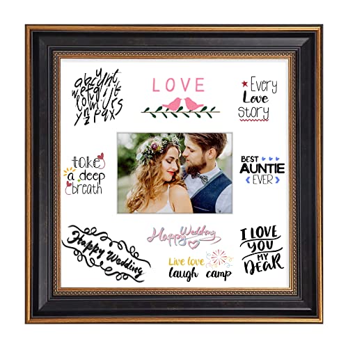 Space Art Deco, Picture Frames For High Definition Glass Display Pictures For Wall Mounting And Table Top (Black/Ornate Gold Design, 14 X 14 Frame With Two White Mats For 11 X 11 Or 5 X 7 Picture, 1 Pack) #TOP1