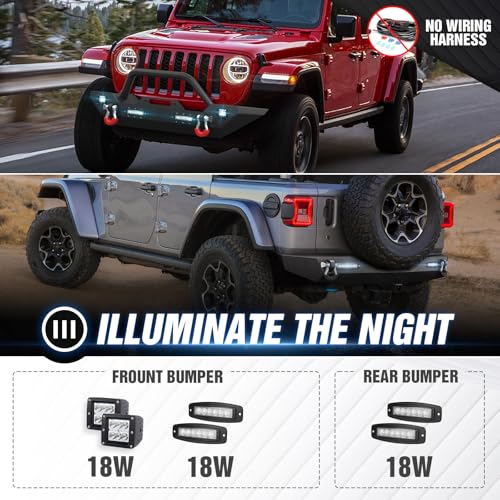 Image of for JL JLU Front and Rear Bumpers Compatible with 2018-2026 Jeep Wrangler JL JLU Unlimited 2 /4 Doors Off-road Bumpers with LED Lights, Winch Plate, Bull Bar, D-rings & 2 inch Hitch Receiver, Black