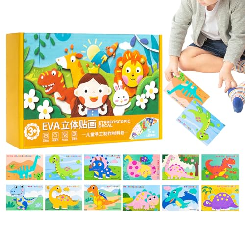Puzzle 3D de Animales de Espuma – Divertido Juego Educativo de 12 Piezas – Juego de Puzzle con Pegatinas de Espuma | para Proyecto artístico navideño, Escuela, casa, aficiones, Actividades