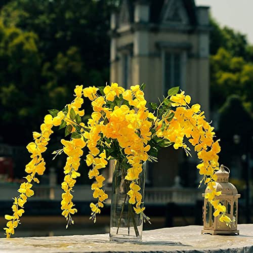 40 Pack Wisteria Flower Vines Garland, 3.75 Feet Artificial Flower Strings, Fake Hanging Flowers, Silk Wisteria Garland Flowers, Wisteria Vine for Wedding, Garden, Wall Decoration (Yellow)