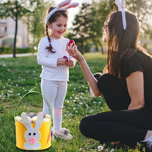 Image of Felt Easter Bunny Basket for Easter Basket Canvas Tote Bunny Basket Egg Hunt Bags,Egg Hunts and Candy Surprises(Yellow)