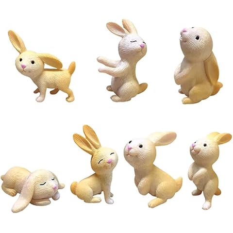 Miniature Rabbit Ornament Easter Bunny Figurines Bunny Cake Toppers for Party Favors Gifts Easter Desk Decorations (1Set) Cover