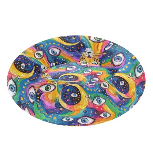 Cuccia per cani antiscivolo soffice e ortopedico per animali domestici di taglia extra piccola che dormono S strano leopardo con occhi malvagi palla su arcobaleno