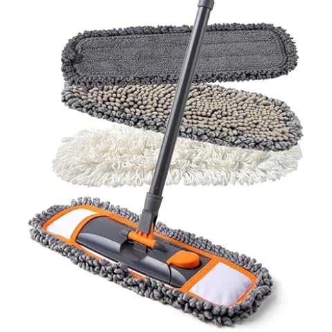 CLEANHOME Mops for Floor Cleaning with 3 Different Washable Mop Pads and Extendable 55” Long Handle, Multifunction Dust Mop for Hardwood,Marble,Tile Floor Mopping,Orange Cover