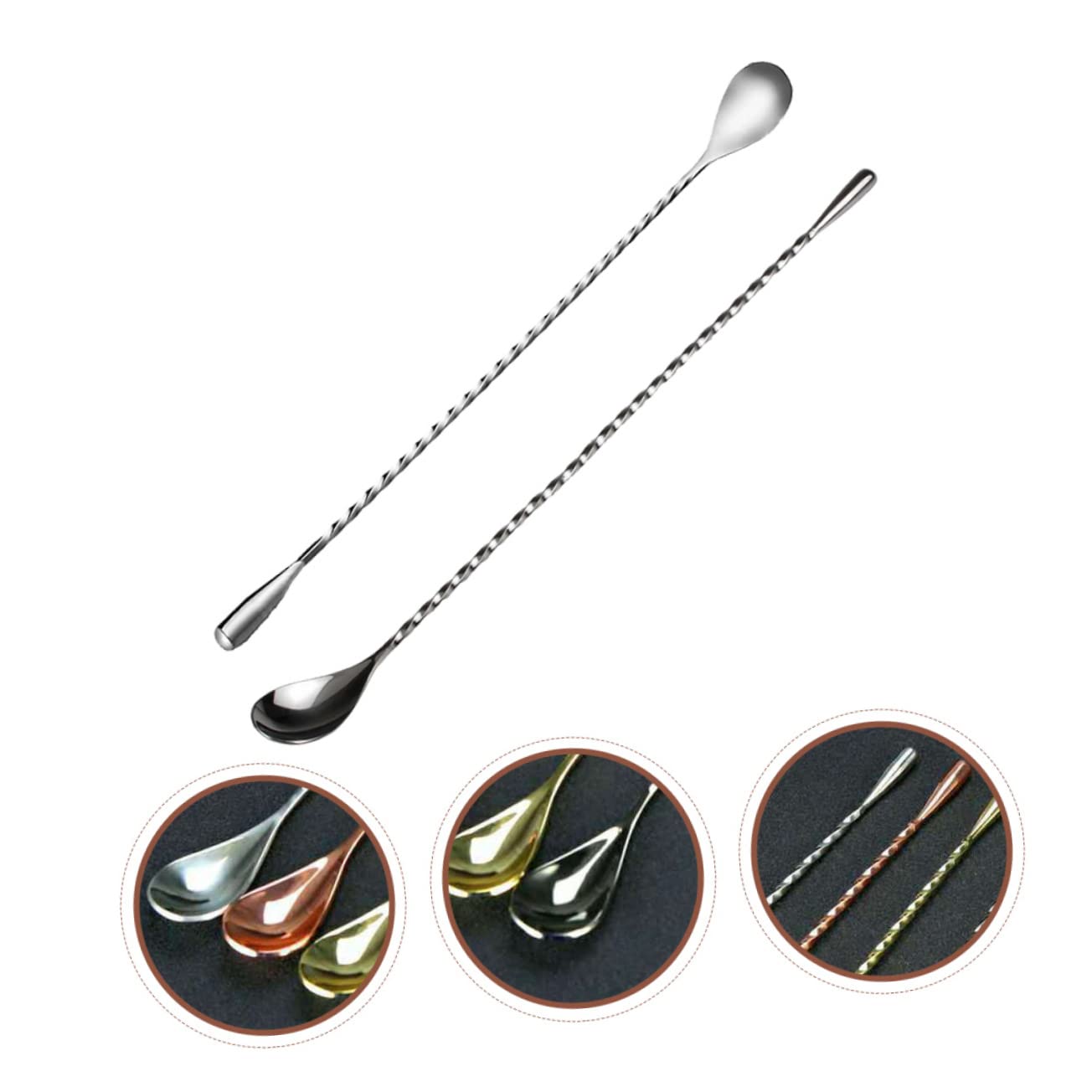MAGICLULU Juego De 3 Elegantes Cucharas Mezcladoras En Espiral De Acero Inoxidable Para Cócteles Suministros De Bar 2 Unidades X 3