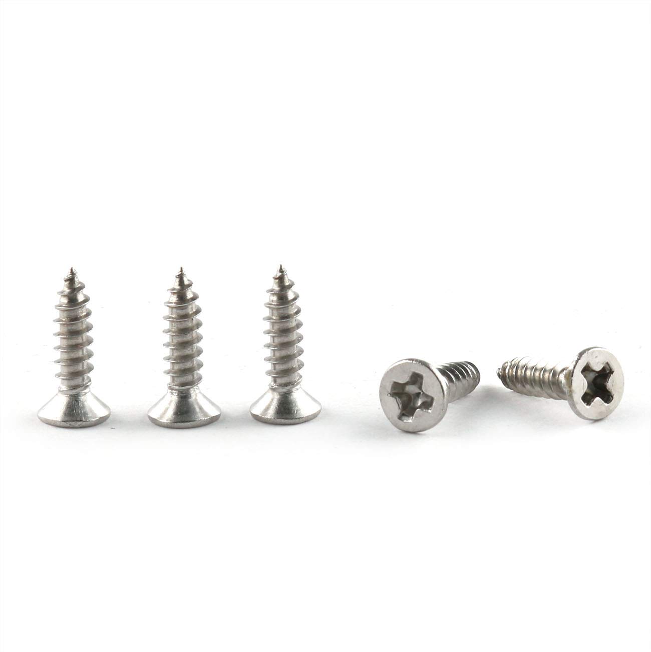 100pcs #4 X 1-1/2" Stainless Steel Flat Head Phillips Wood Screws - 304 Grade, Self-Tapping, Half Countersunk Head