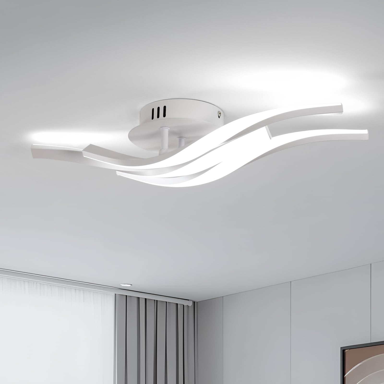 Comely lampa sufitowa LED, 24W 2700LM nowoczesny żyrandol sufitowy LED z 3 zakrzywionymi światłam ibiałe światło 6500K, długość 52 cm