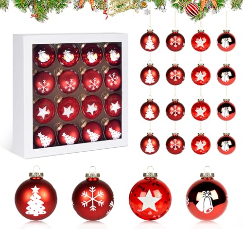 Weihnachtskugeln aus Glas Rot 16 Stück, Christbaumkugeln...