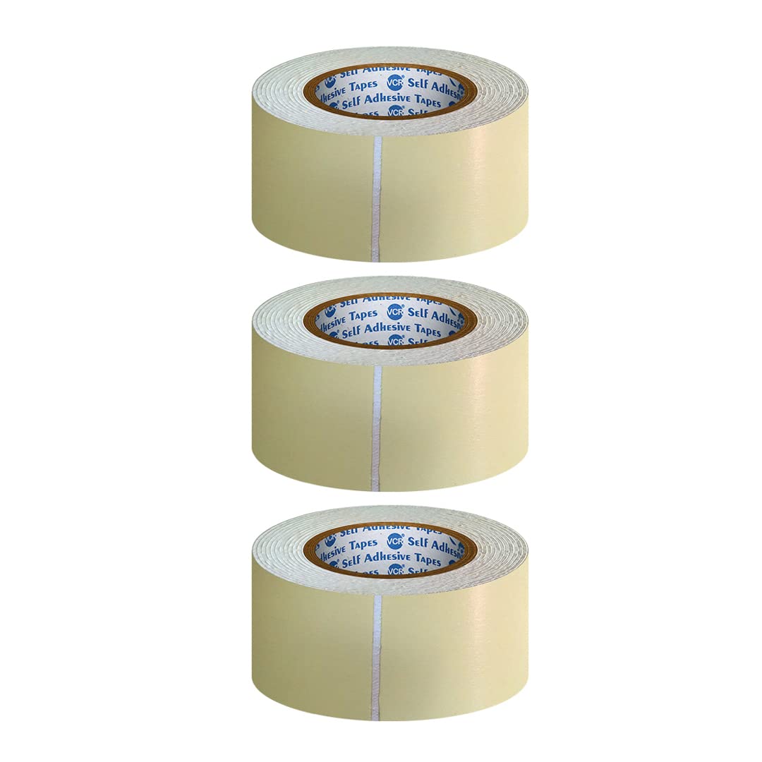 - VCR Double Side White Foam Tape - 2.5 Meters in Length - 48mm / 2" Width - 3 Rolls Per Pack - Multipurpose usage, Best for Mounting, Strong Adhesion for Walls, Crafts work and fixing Furnitures