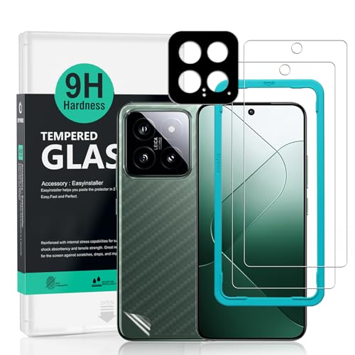 Image of Ibywind Pack of 2 Tempered Glass Screen Protector for Xiaomi 14 5G 6.36 Inches, with 1 Metal Camera Protection, 1 Piece Back Film, 9H Hardness Protective Film, Bubble-Free