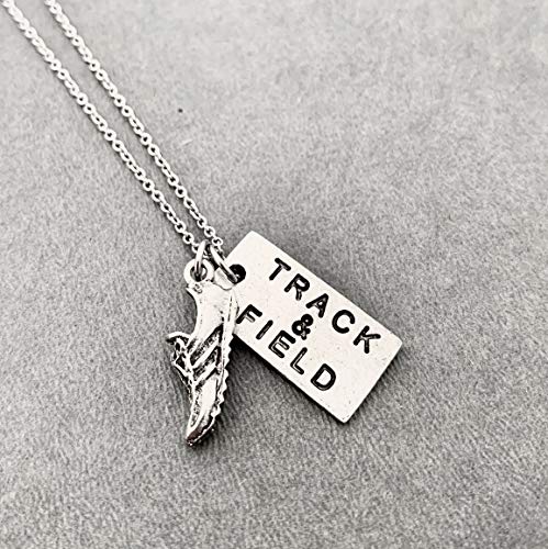 Pewter Track and Field Dog Tag Style Necklace - Pewter Running Shoe Charm and Pewter Track and Field Pendant on 18 inch Stainless Steel Cable Chain - All Pewter3