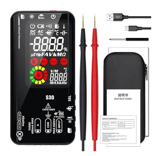 S30 USB 充電 LCD カラースクリーンデジタルマルチメータ赤外線温度計真の実効値 15V ダイオード AC DC 電圧電流テスター 簡単操作(Black S30)